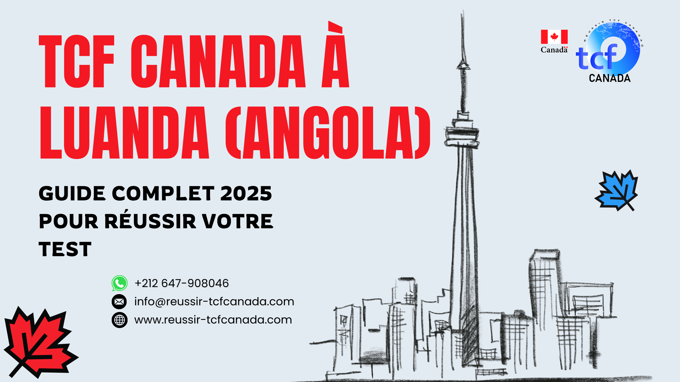 Passez le TCF Canada à Luanda : préparation en ligne, centres agréés et Packs Nabil pour réussir votre test.