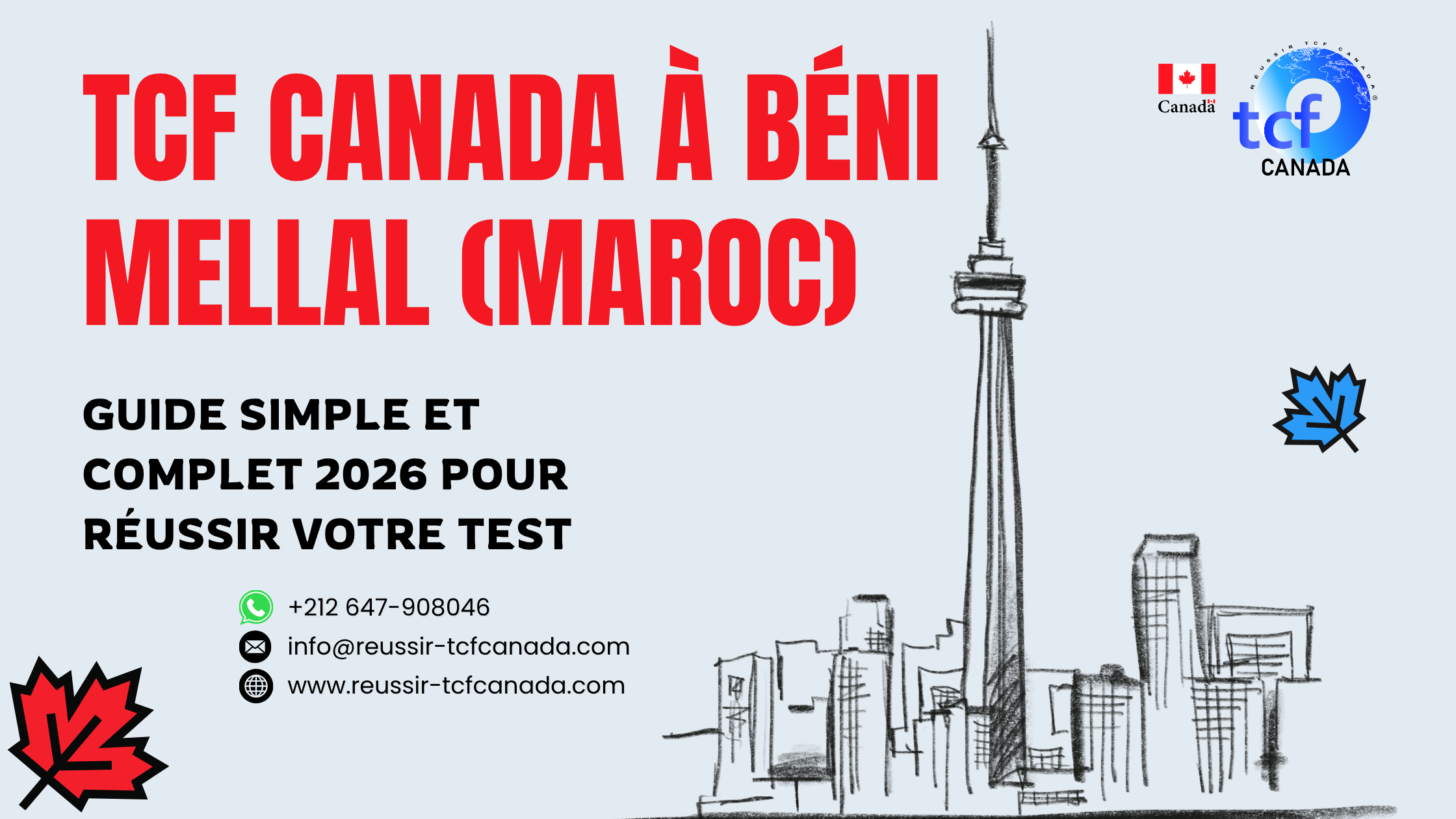 Guide simple pour réussir le TCF Canada à Béni Mellal : préparation, centres, méthodes et packs Nabil.