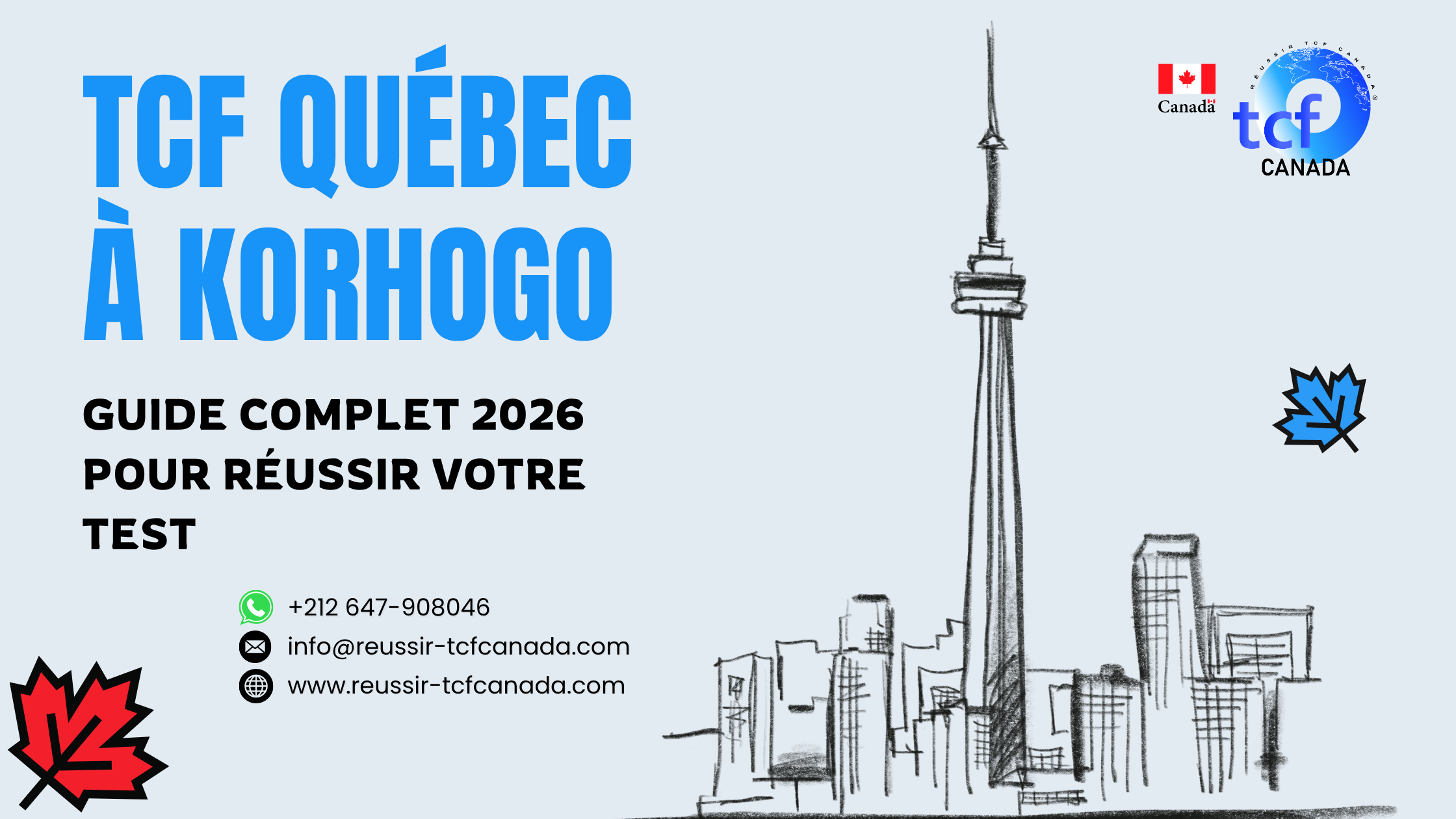 Préparez le TCF Québec à Korhogo avec le Pack Nabil : tests identiques, méthodologie et entraînement complet pour réussir.
