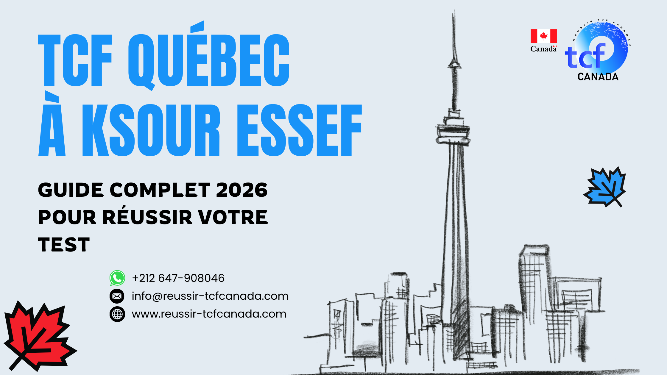 Préparez le TCF Québec à Ksour Essef avec les Packs Nabil : tests identiques, méthode officielle et accompagnement complet.