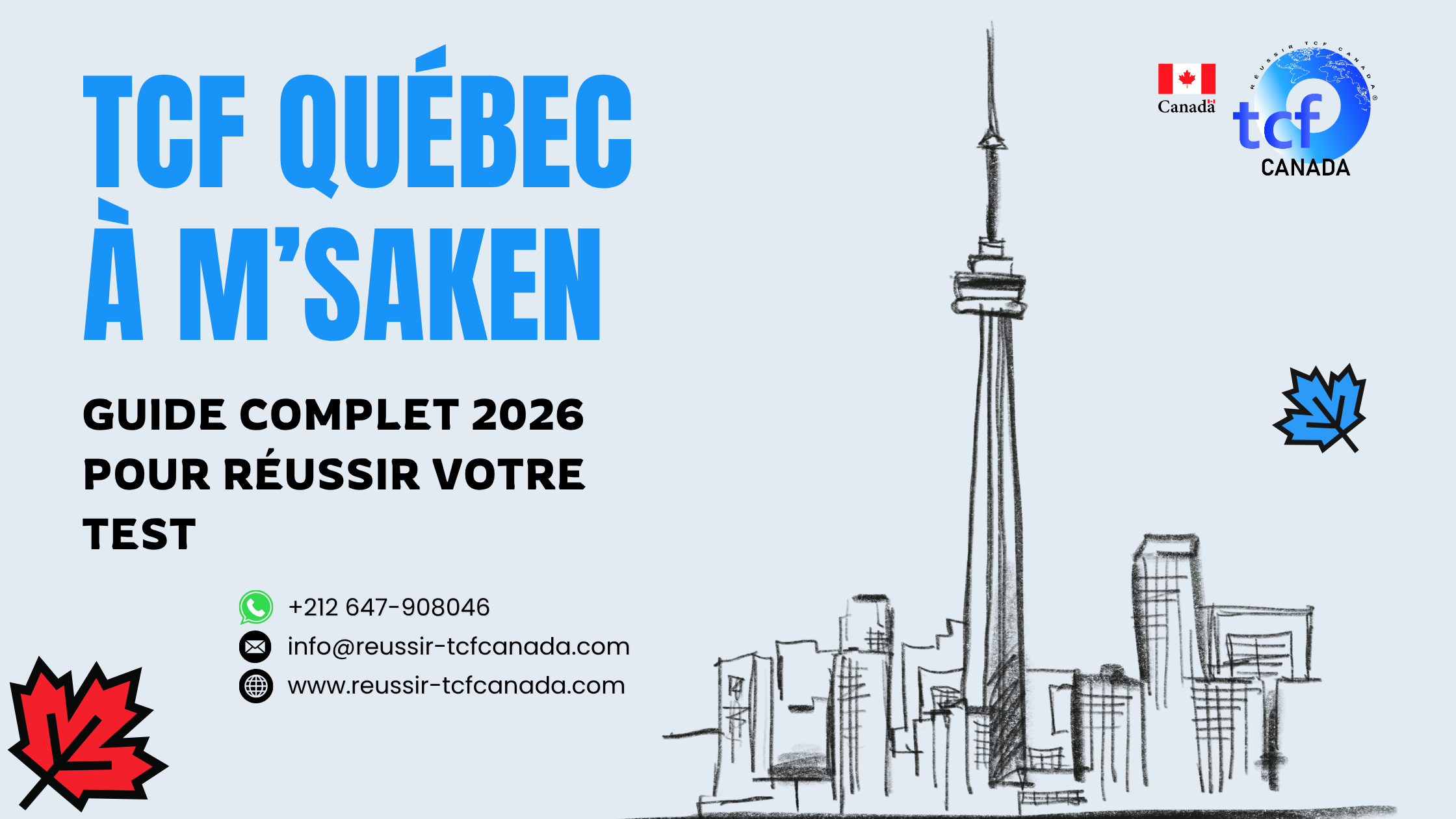 Préparez le TCF Québec à M’saken avec les Packs Nabil : tests identiques, méthode officielle et accompagnement complet.