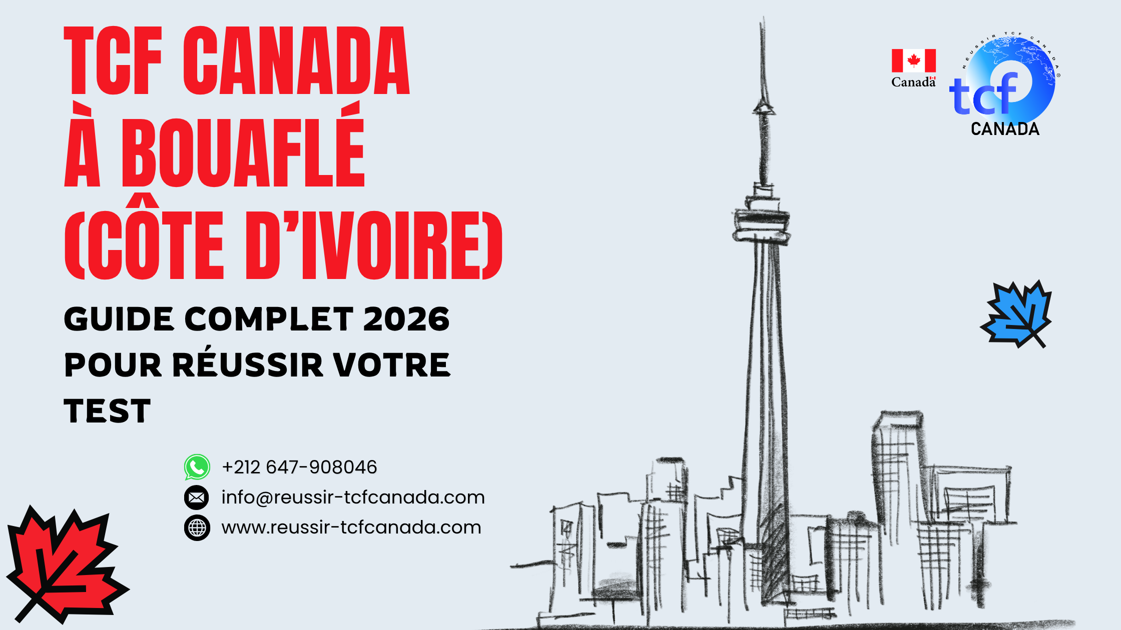Réussissez le TCF Canada à Bouaflé : centres, préparation en ligne, méthodologie et Pack Nabil pour un score optimal.