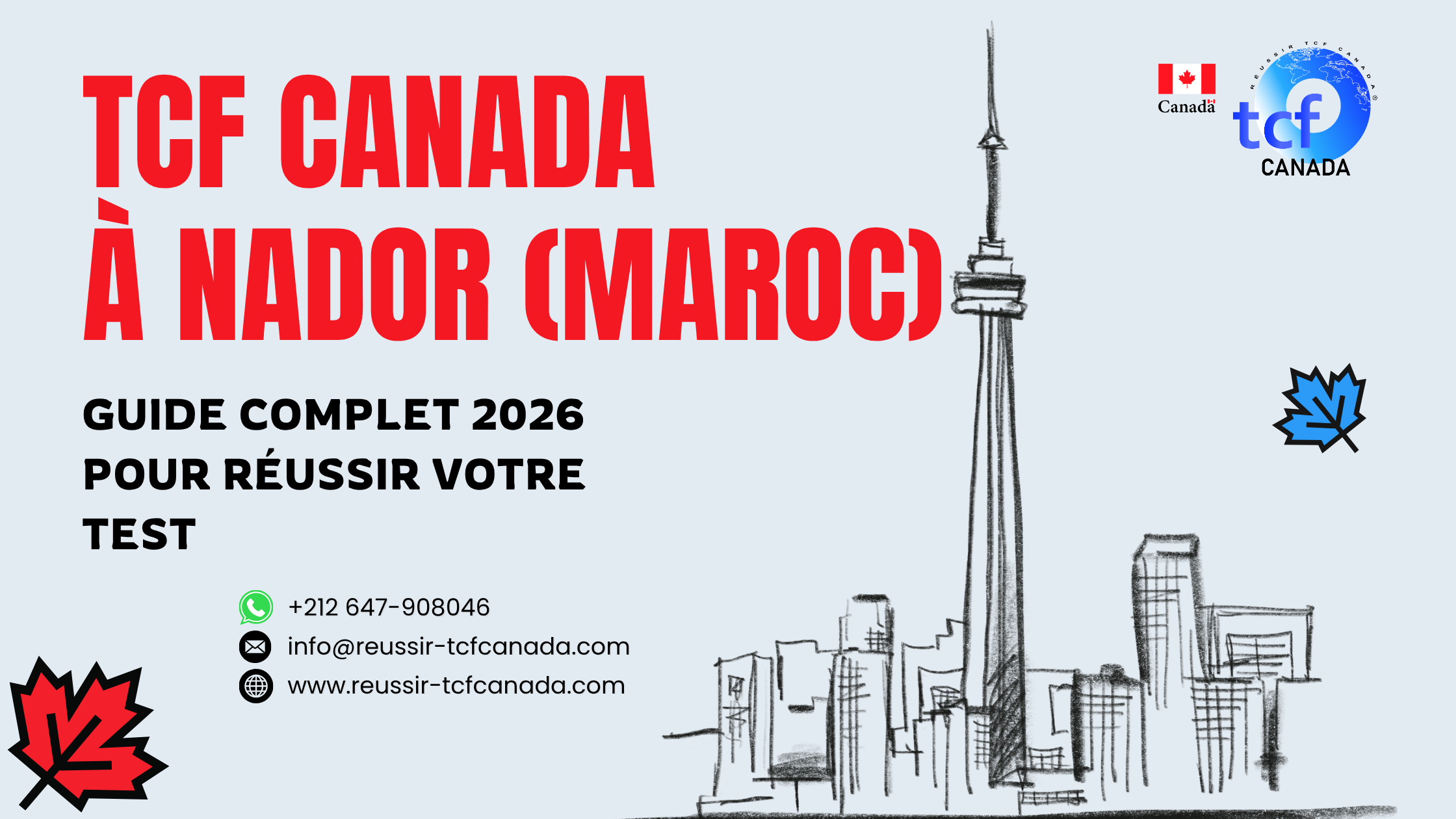 Réussissez le TCF Canada à Nador : centres, préparation en ligne, méthodologie et Pack Nabil pour un score optimal.