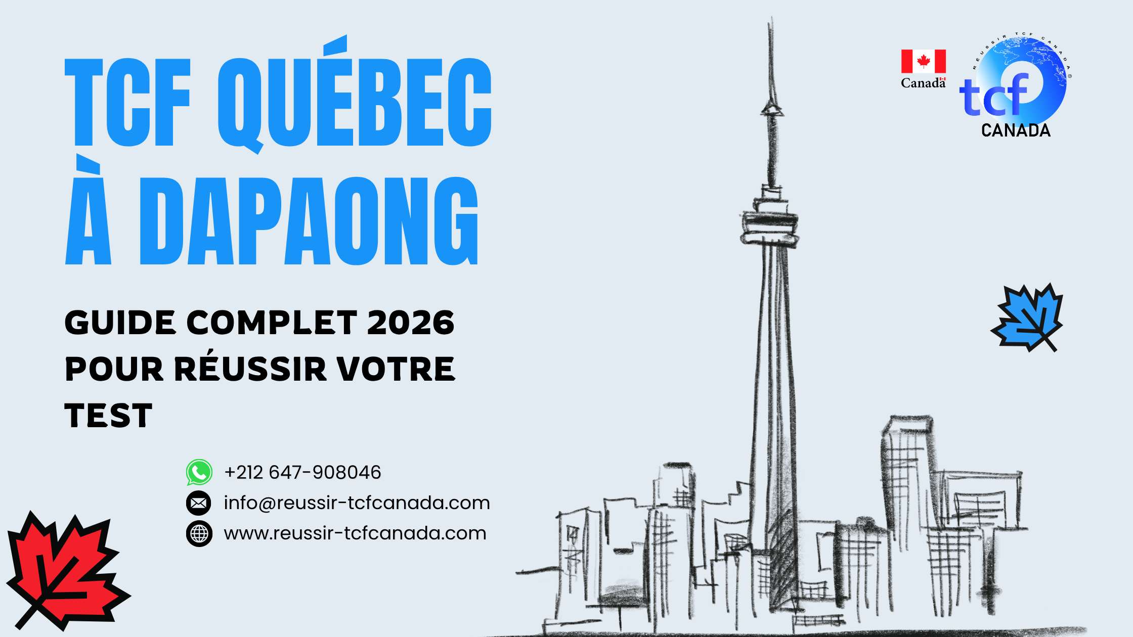 Préparez le TCF Québec à Dapaong avec Pack Nabil : tests identiques, méthodologie et entraînement complet pour réussir en 2026.