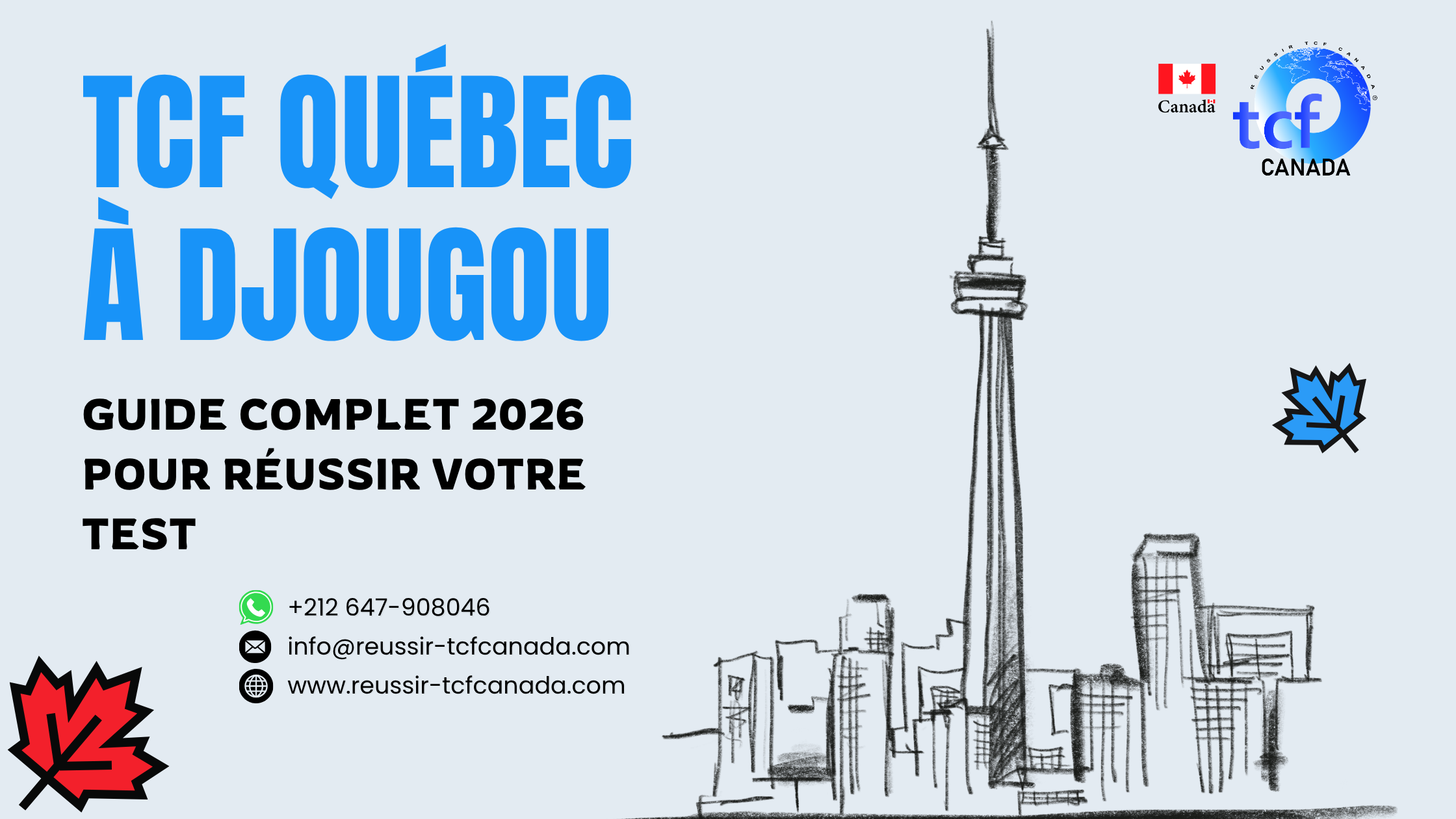 Préparez le TCF Québec à Djougou avec Pack Nabil : tests identiques, méthodologie et entraînement complet pour réussir en 2026.