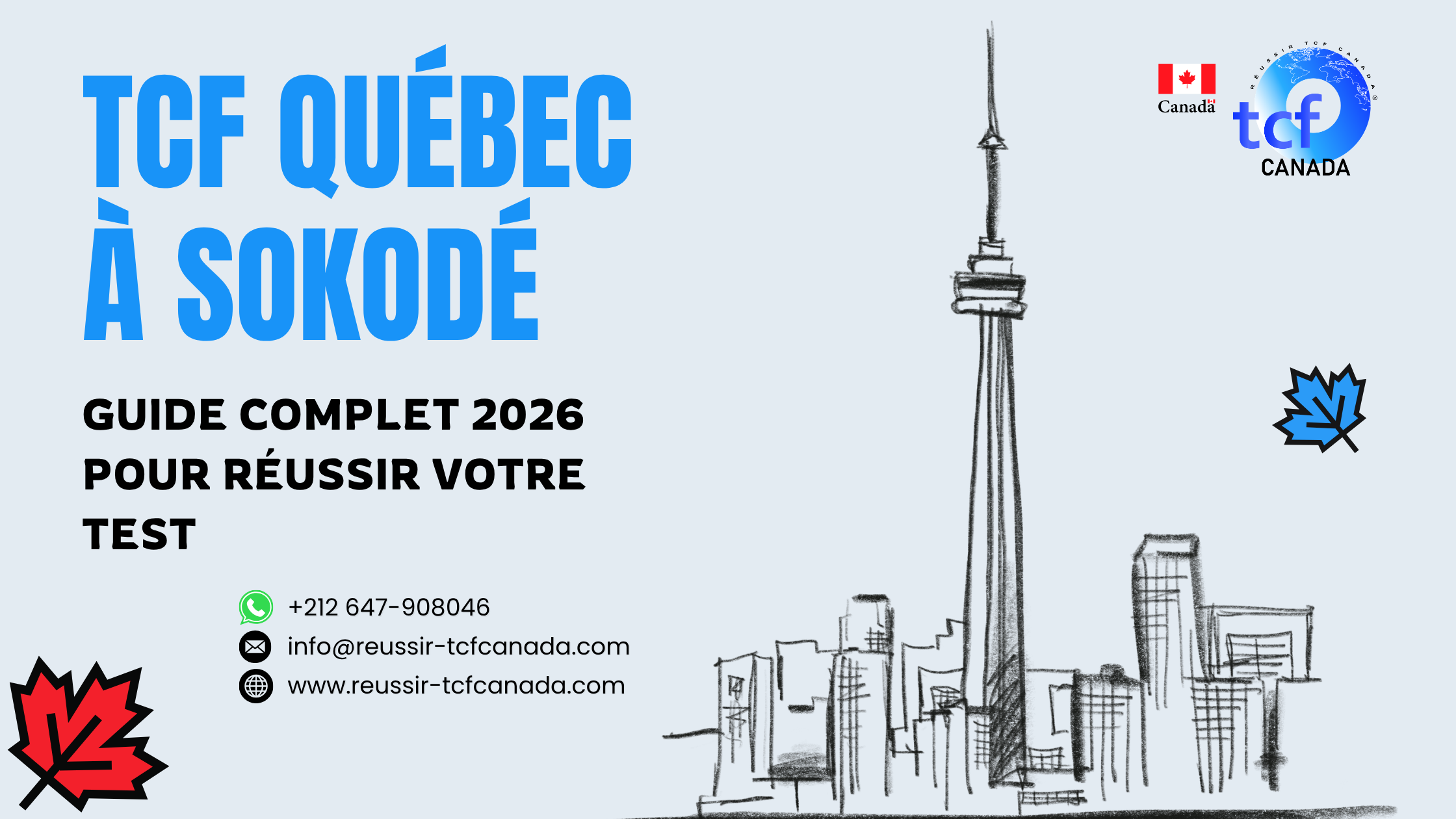 Préparez le TCF Québec à Sokodé avec les Packs Nabil. Tests identiques, méthodologie et entraînement pour réussir en 2026.