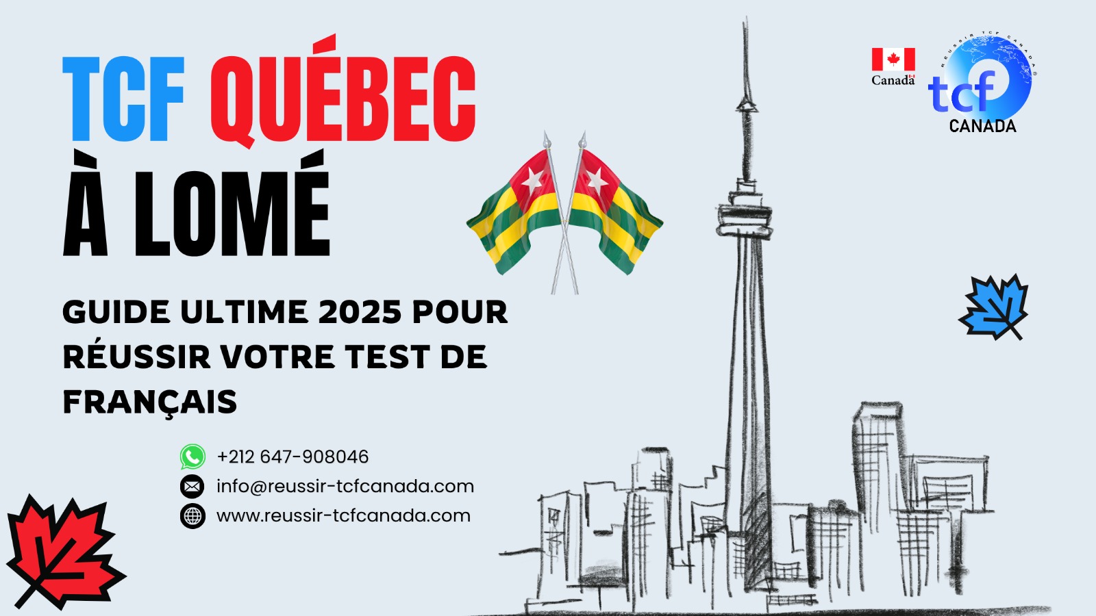 Préparez le TCF Québec à Lomé avec les Packs Nabil : tests identiques, méthodologie et entraînement complet pour réussir en 2026.